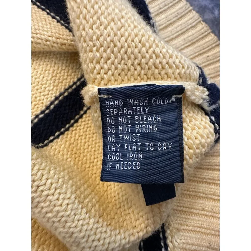 Polo Ralph Lauren Sweater SMALL  Yellow‎ Blue Striped 1/4 Zip Pullover
